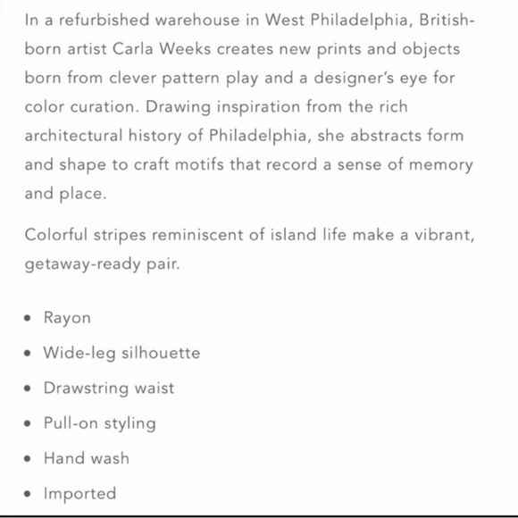 NWT Anthropologie Carla Weeks Watercolor Striped Tulip Pant XS - Picture 2 of 11